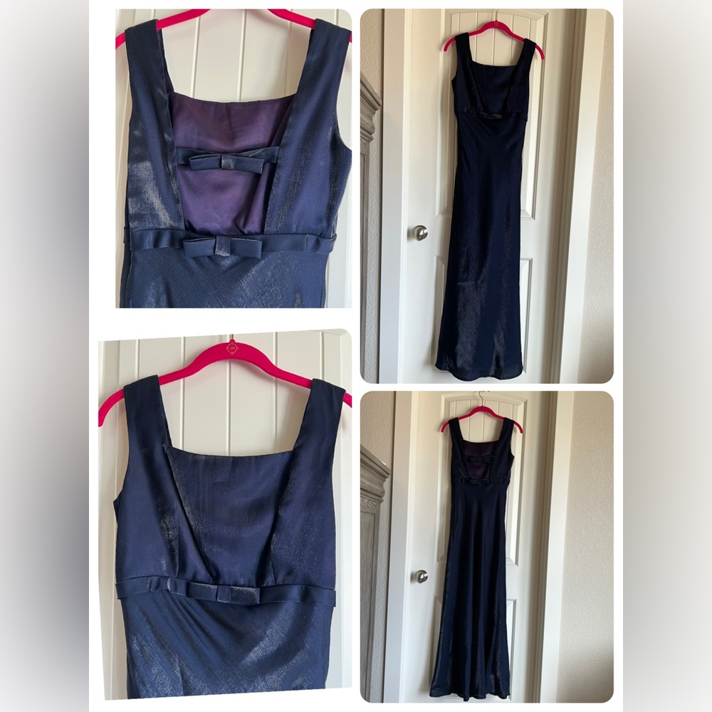 Michaelangelo Navy Blue Gown with Bow Accents & Side Zipper